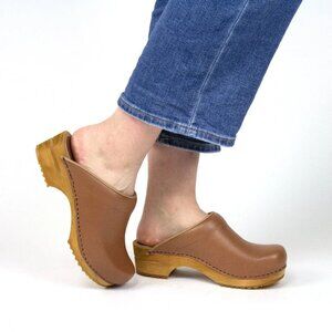 SANITA Lotte Wood Mule Clogs Size 9 EU 39 Cognac Brown Comfort NEW $119